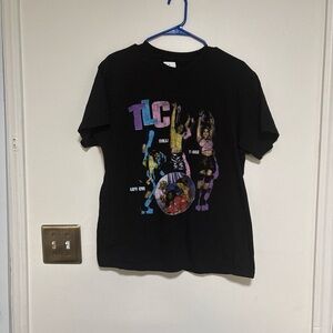 TLC Black Graphic Tee with Colorful Design rare find